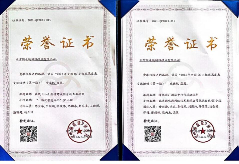 國(guó)網(wǎng)信通產(chǎn)業(yè)集團(tuán)國(guó)電通兩項(xiàng)QC成果分獲2023年全國(guó)QC小組成果二、三等獎(jiǎng)