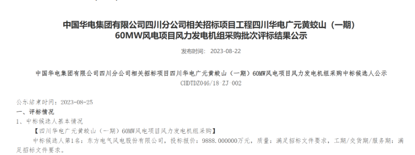 160MW！華電2個風電項目候選人公示